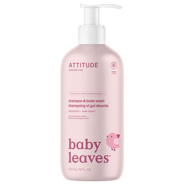 ATTITUDE Baby Leaves unscented 2-in-1 shampoo and body wash, Canadian-made baby care on Essentara Market